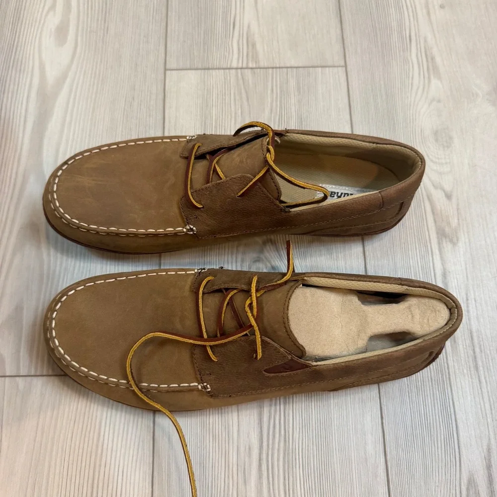NEW OluKai Mano Mens 13 Boat Shoes Ray Toffee Leather Loafers